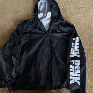 PINK Black hooded zip up windbreaker